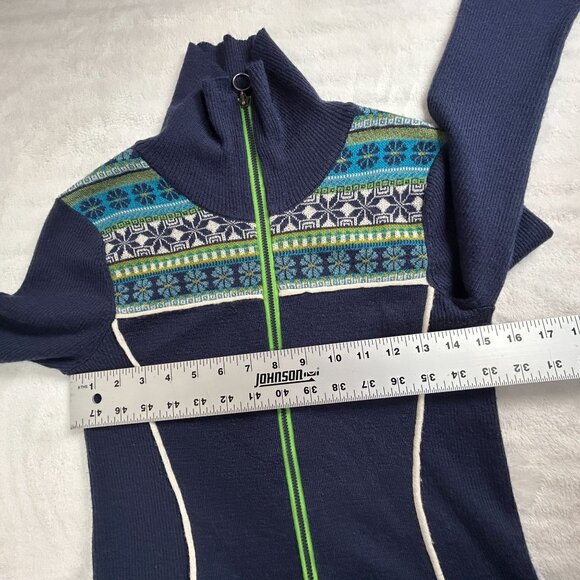 Icelandic Design Womens Wool Blend Nordic Zip Cardigan Sweater Small Blue/Green - Picture 7 of 8